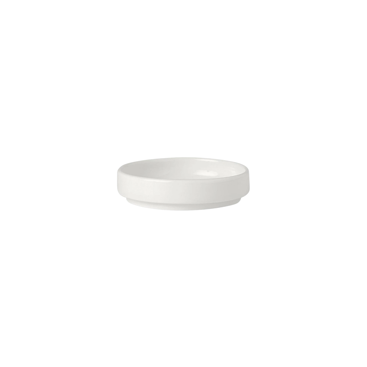 SC Hospitality Steelite Stack round white ceramic stacking tray, 7.5cm diameter for commercial kitchen use.