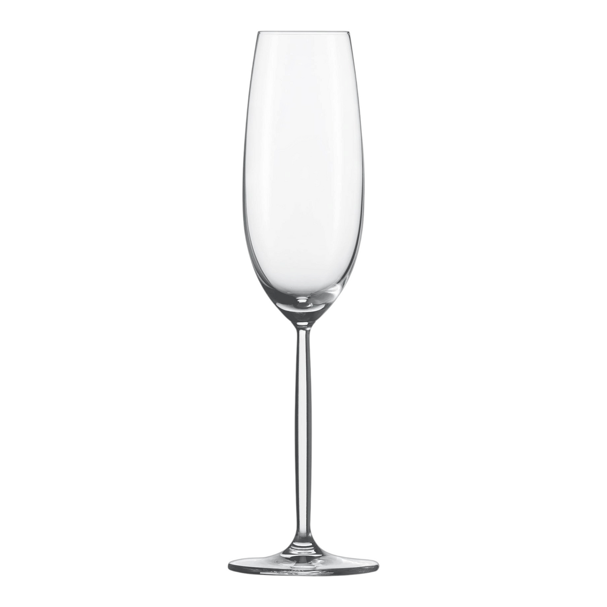 SC Hospitality Diva crystal champagne flute with a tall bowed stem and curved bowl, 219ml capacity.
