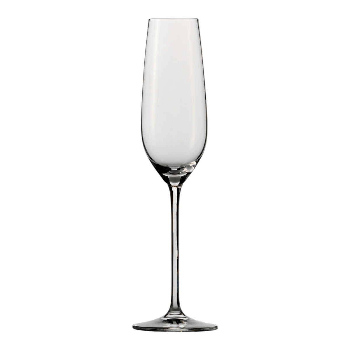SC Hospitality Fortissimo 240ml crystal champagne flute with a tall, elegant stem for formal table settings.
