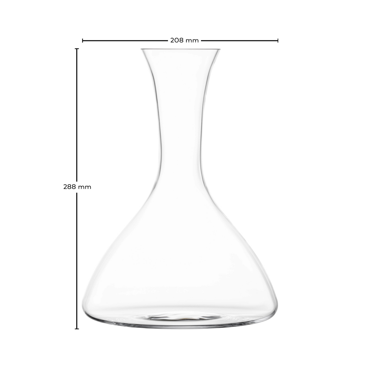 SC Hospitality Sensa 750ml crystal glass wine decanter with slender neck and wide base, showing height dimensions.
