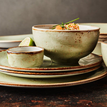 SC Hospitality Steelite Craft green ceramic ramekin with rustic hand-applied glaze and brown rim detail