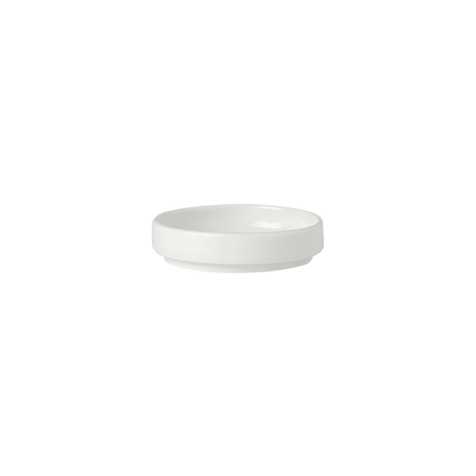 SC Hospitality Steelite Stack round white ceramic stacking tray, 7.5cm diameter for commercial kitchen use.
