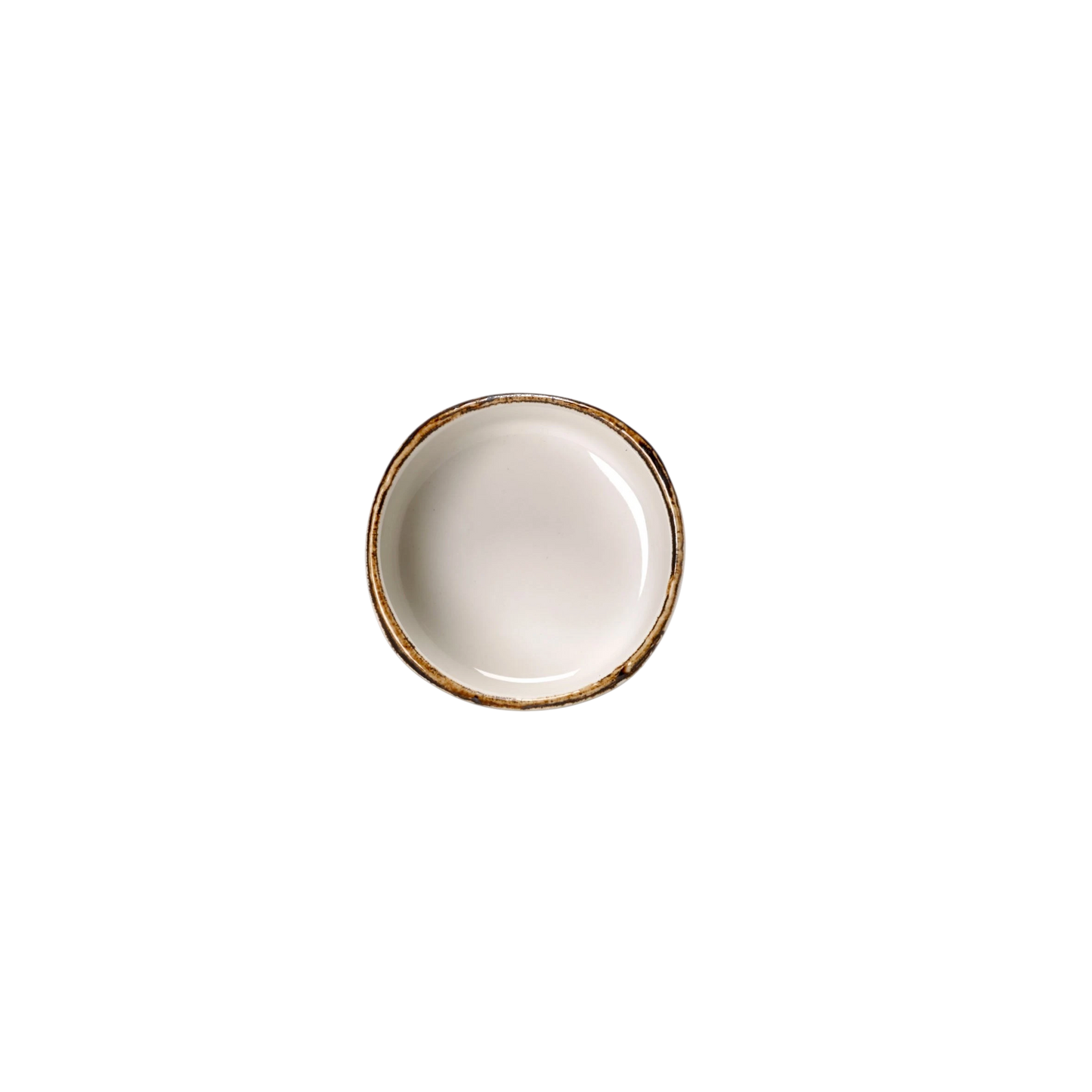 SC Hospitality Steelite Craft white ceramic ramekin with a rustic hand-applied brown rim, 6.5cm diameter.