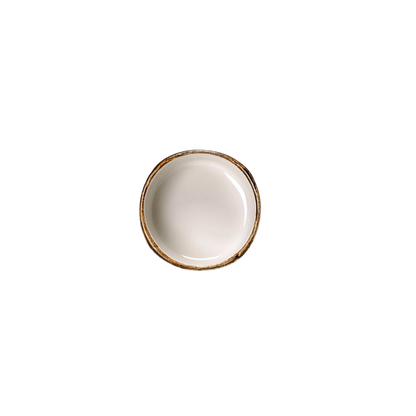 SC Hospitality Steelite Craft white ceramic ramekin with a rustic hand-applied brown rim, 6.5cm diameter.