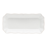 SC Hospitality Alentejo rectangular white ceramic tray with a decorative scalloped edge, 21cm length.