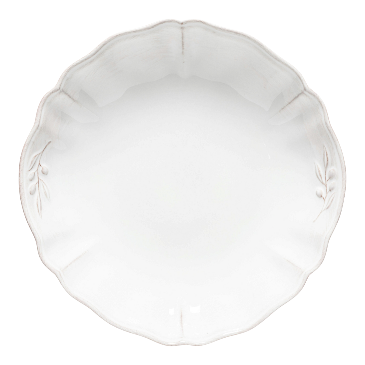 SC Hospitality Alentejo 34cm white ceramic serving bowl with scalloped edges and delicate olive branch detailing.