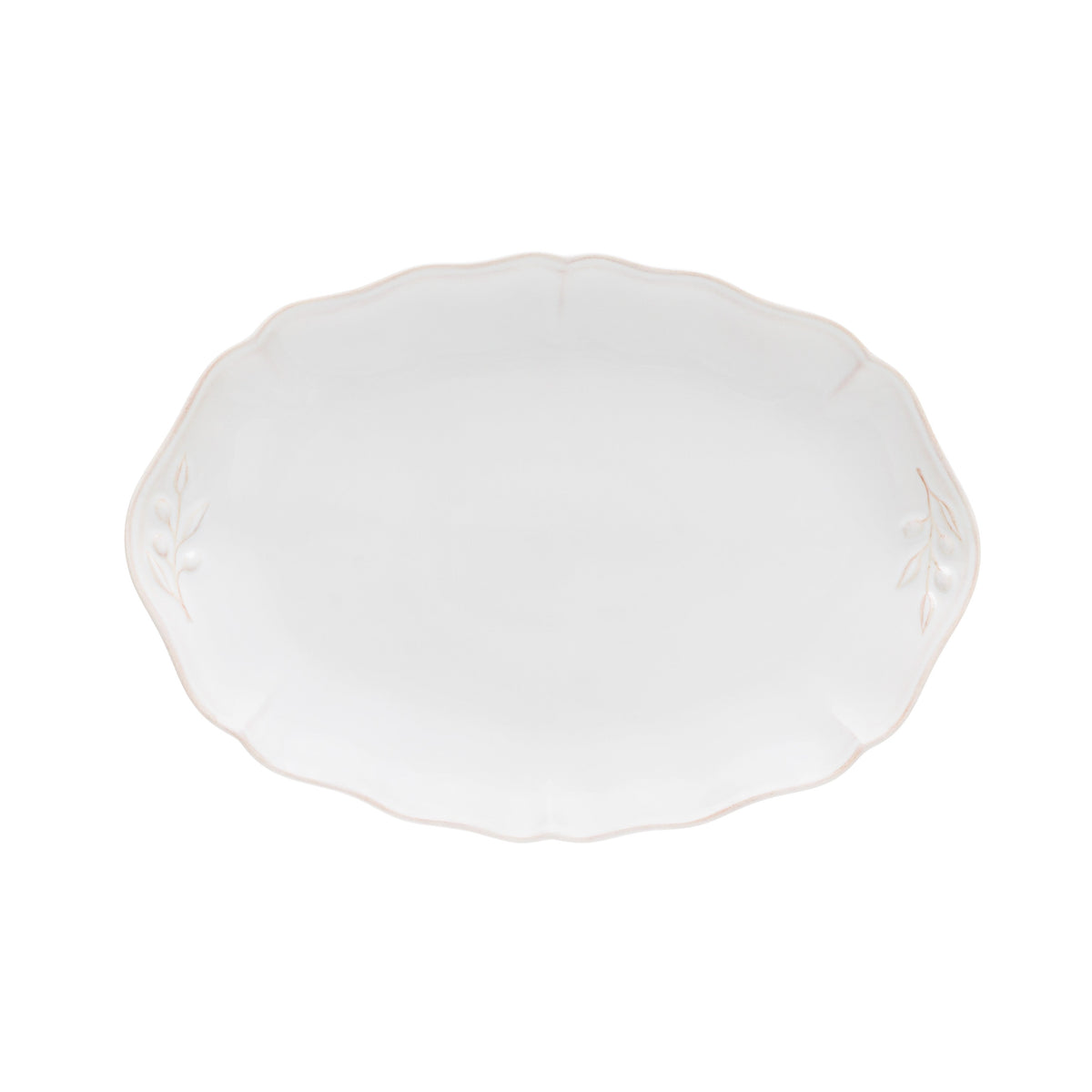 SC Hospitality Costa Nova Alentejo white stoneware oval platter with wavy edges and hand-painted rim details