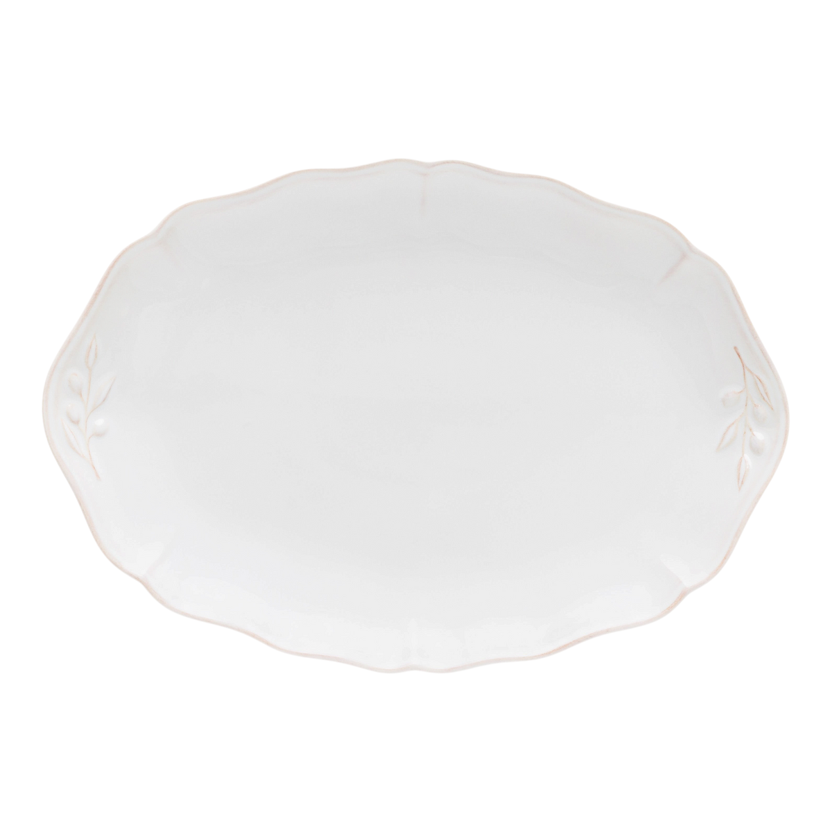 SC Hospitality Alentejo white stoneware oval platter with wavy edges and delicate hand-painted rim details