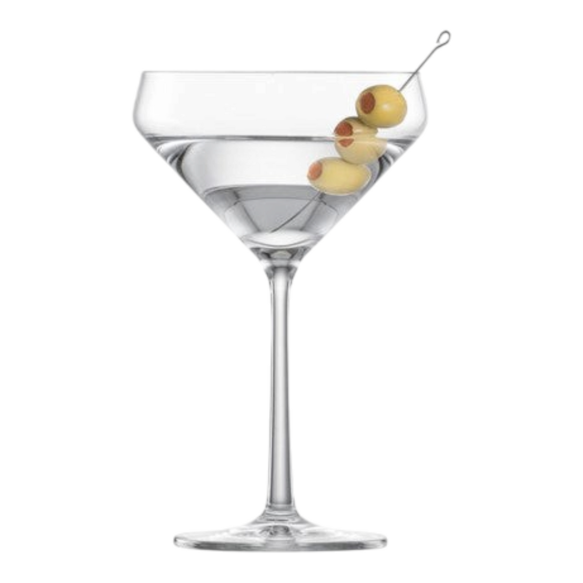 SC Hospitality Belfesta Martini glass made of Tritan crystal with a geometric bowl and olive garnish