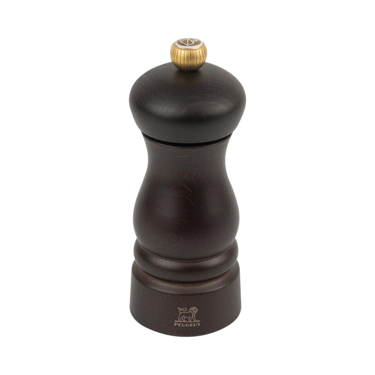 SC Hospitality Clermont 14cm dark stained wood salt mill with a gold-toned adjustment knob and classic tapered design.
