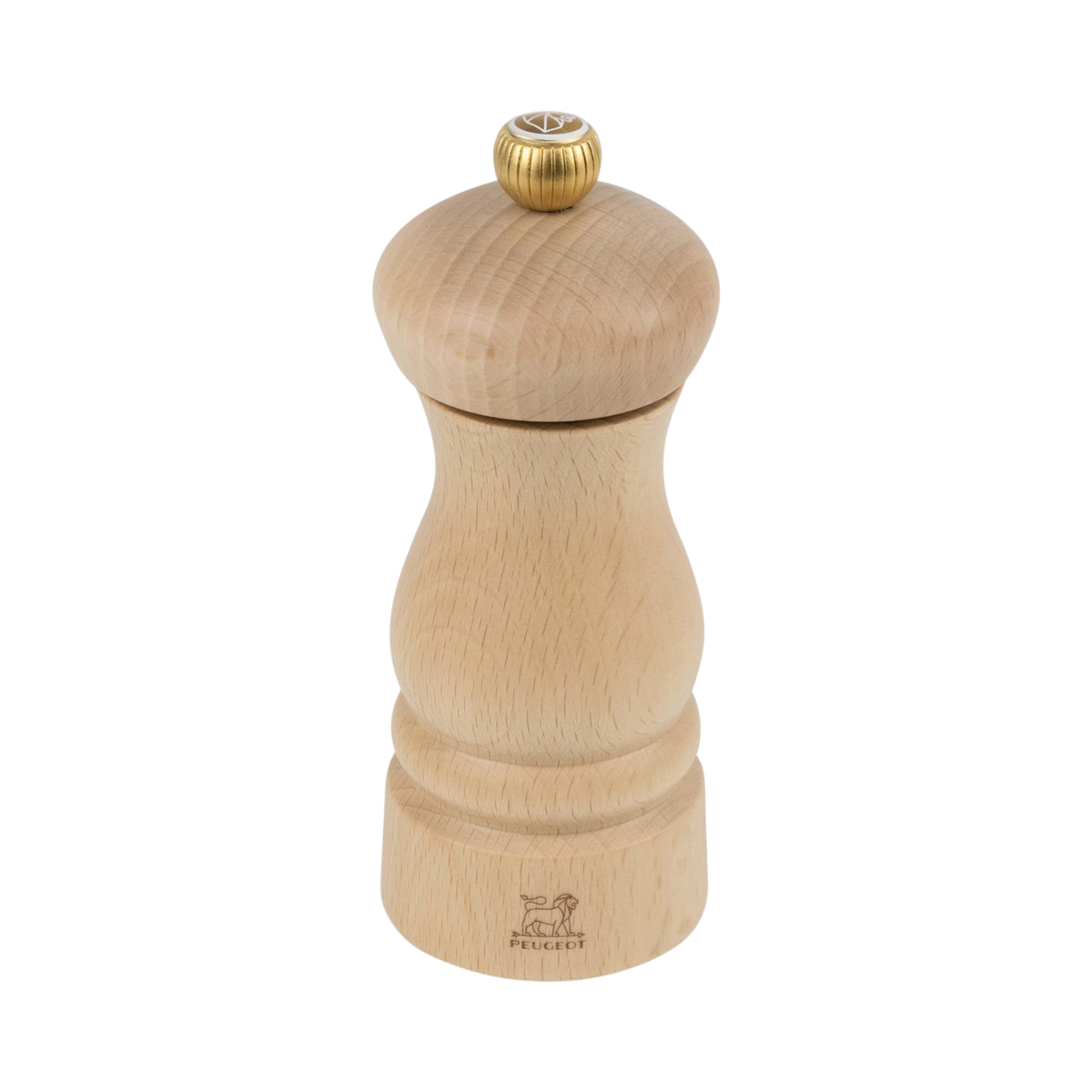 SC Hospitality Clermont 14cm salt mill in natural unfinished beechwood with a classic shape and gold-tone knob