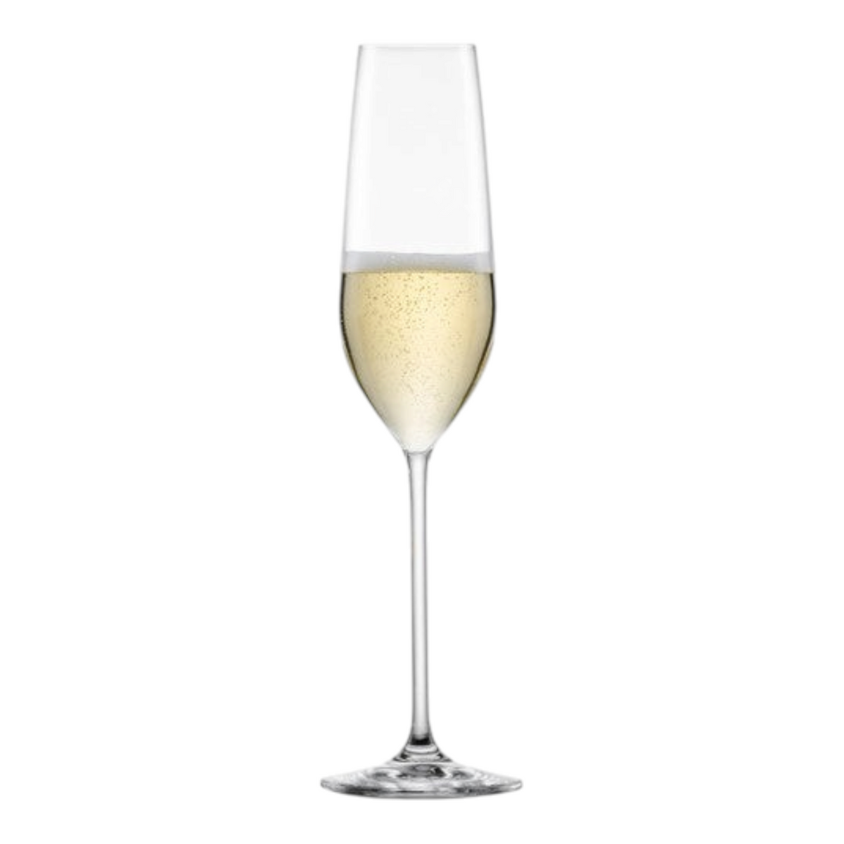 SC Hospitality Fortissimo crystal champagne flute with a long stem and 240ml capacity, filled with sparkling wine.