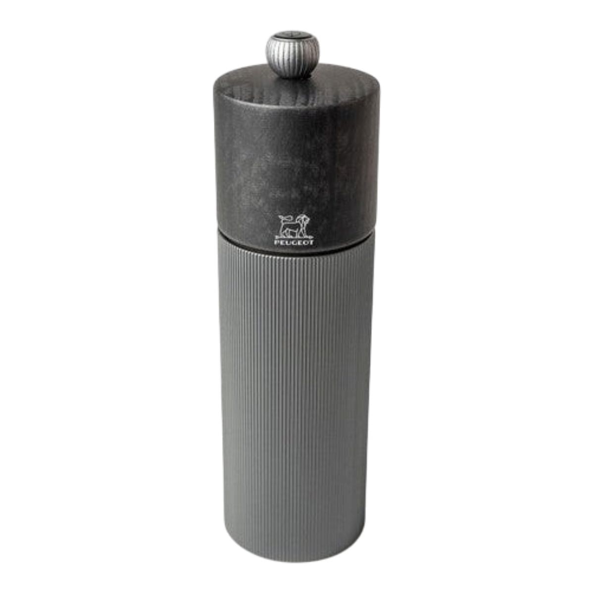 SC Hospitality Line 18cm salt mill in brushed aluminium and graphite with a textured, modern vertical design.
