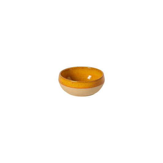 SC Hospitality Marrakesh 10cm stoneware dip bowl in cumin yellow with a glossy interior and matte textured exterior.