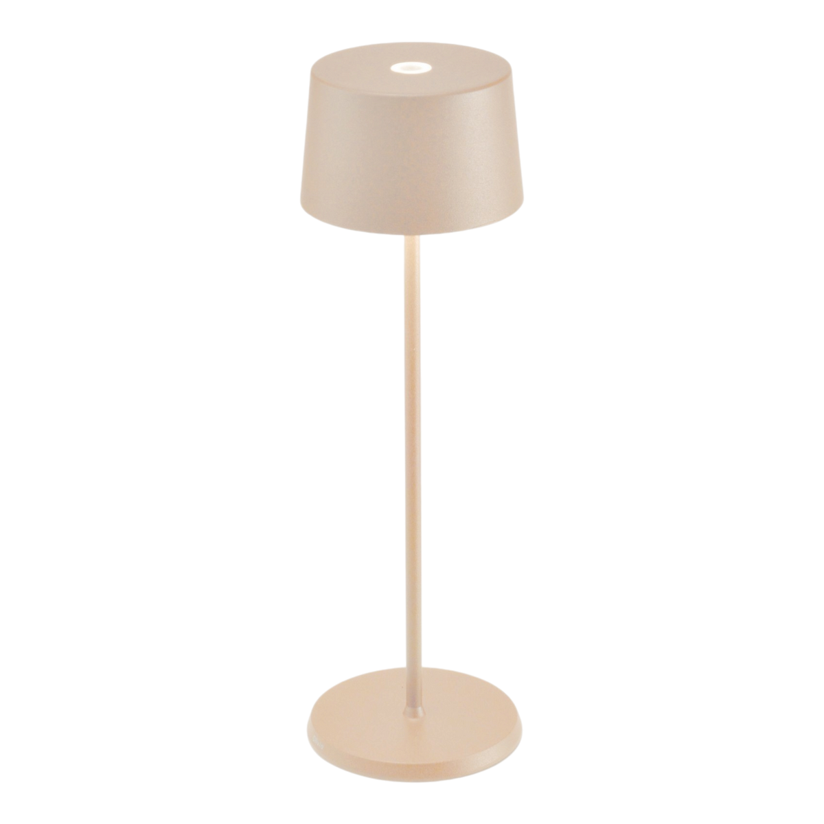 SC Hospitality Olivia Pro table lamp in sand finish, a sleek 35cm tall cordless rechargeable LED light.