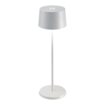SC Hospitality Olivia Pro white cordless LED table lamp with a minimalist design for indoor and outdoor dining.