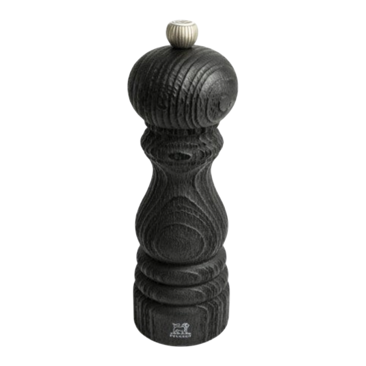 SC Hospitality Peugeot Paris Raw 18cm black beechwood pepper mill with a tactile matte finish and silver knob