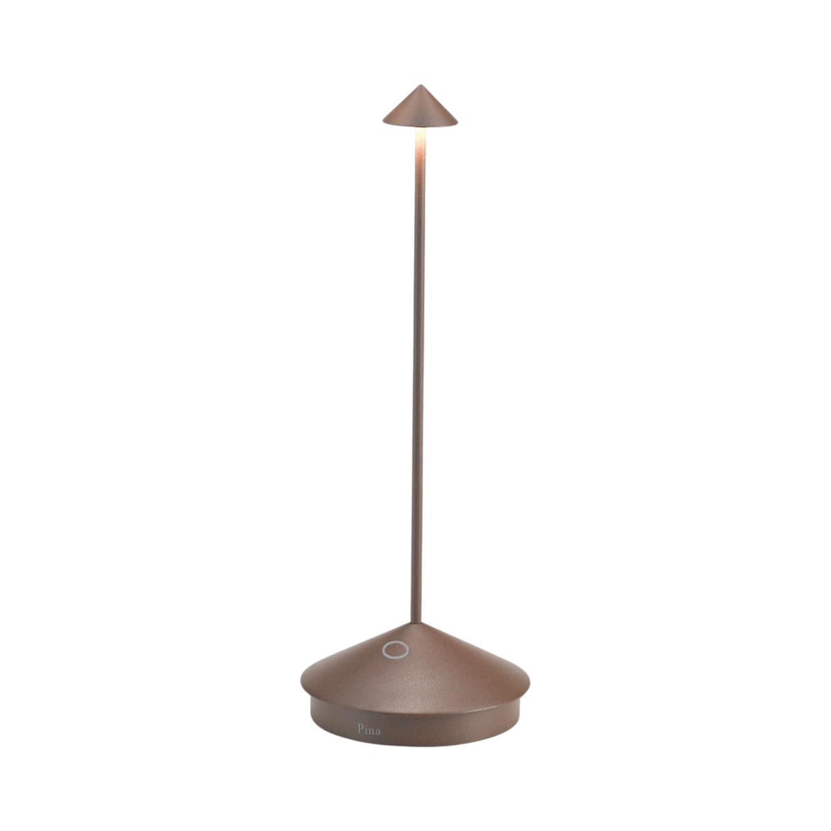 SC Hospitality Pina cordless rechargeable table lamp in corten finish with a sleek, minimalist design.