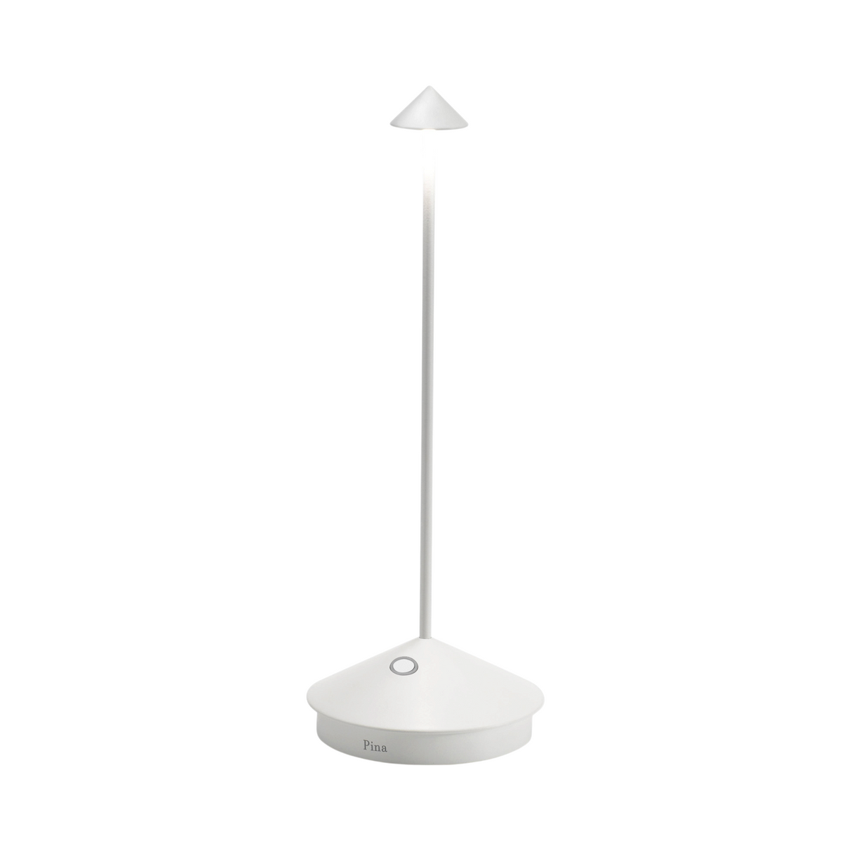 SC Hospitality Pina white cordless rechargeable LED table lamp with a sleek minimalist design and touch dimmer.