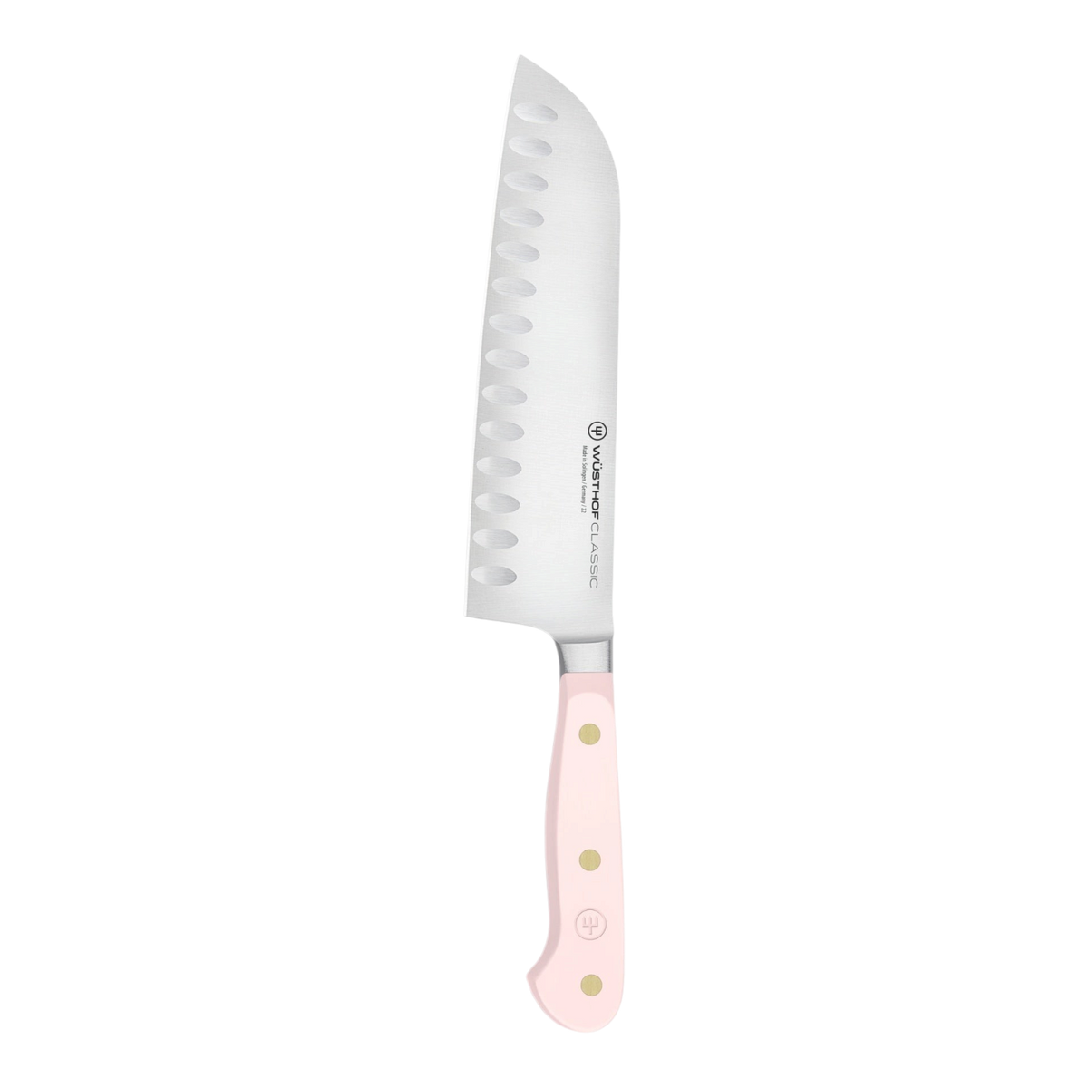 SC Hospitality WÜSTHOF Santoku knife with a 17cm stainless steel blade and a pink Himalayan salt ergonomic handle.