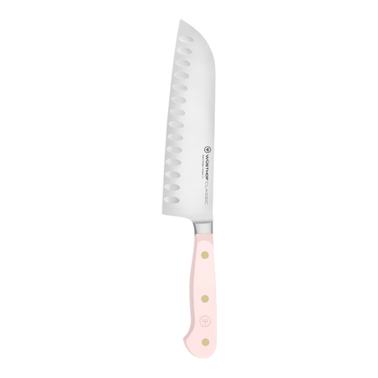 SC Hospitality WÜSTHOF Santoku knife with a 17cm stainless steel blade and a pink Himalayan salt ergonomic handle.
