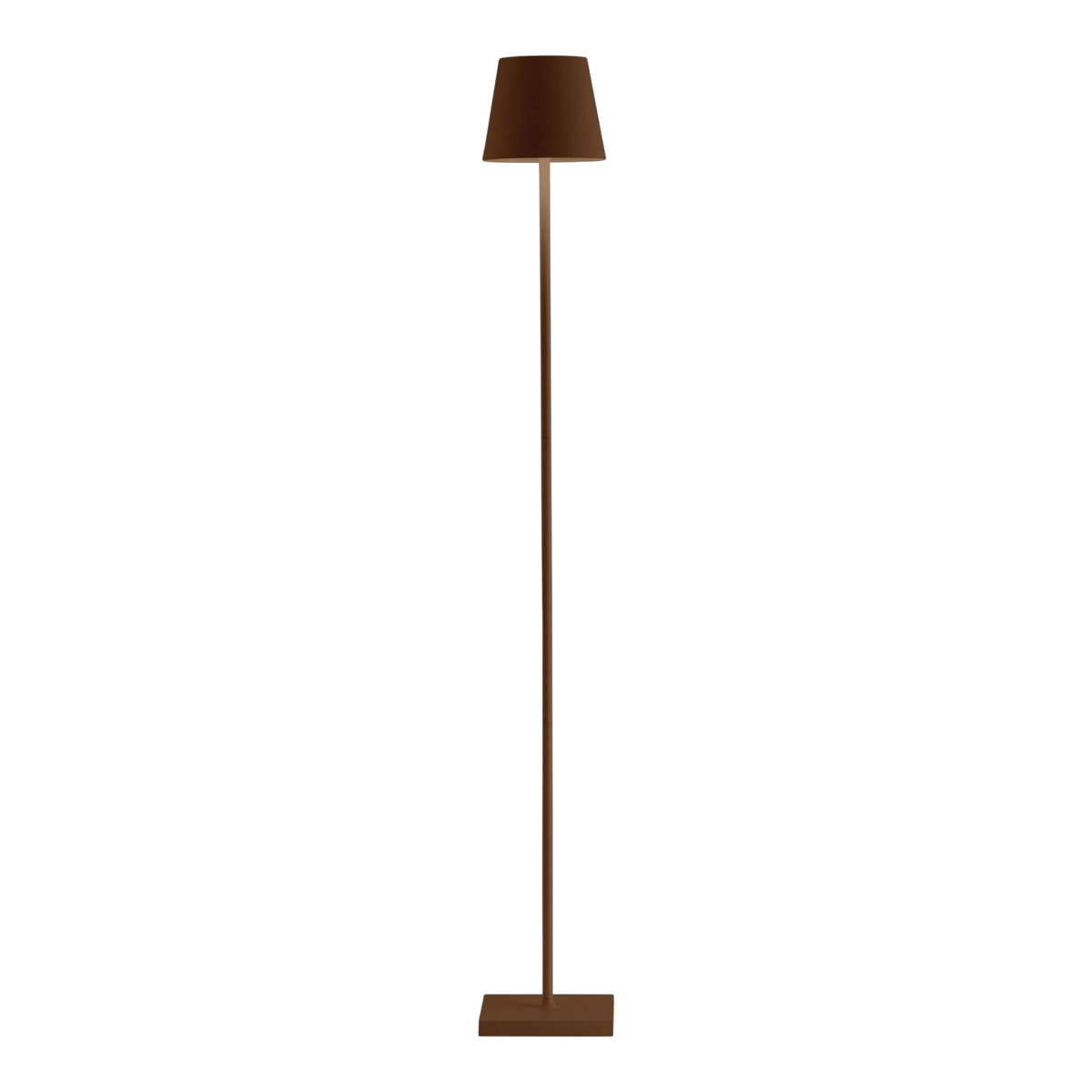 SC Hospitality Poldina Pro cordless floor lamp in corten finish with a tall slim stand and elegant tapered shade.