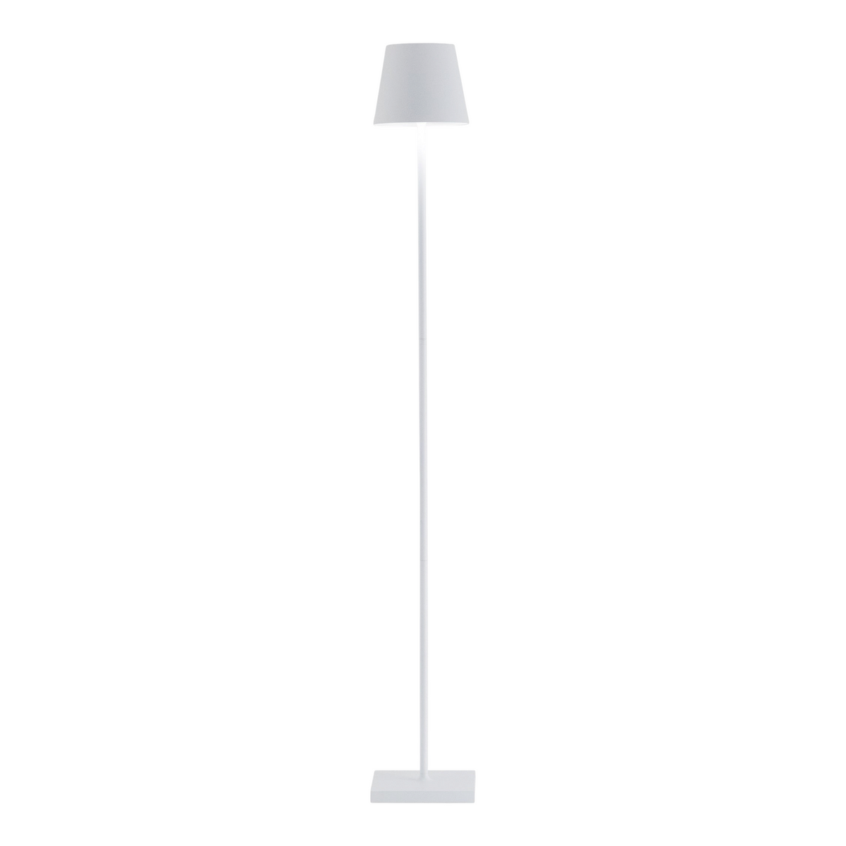 SC Hospitality Poldina Pro white cordless floor lamp with a slim stand and square base for indoor or outdoor use.