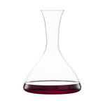 SC Hospitality Sensa 750ml crystal glass wine decanter with a slender neck and wide base containing red wine.