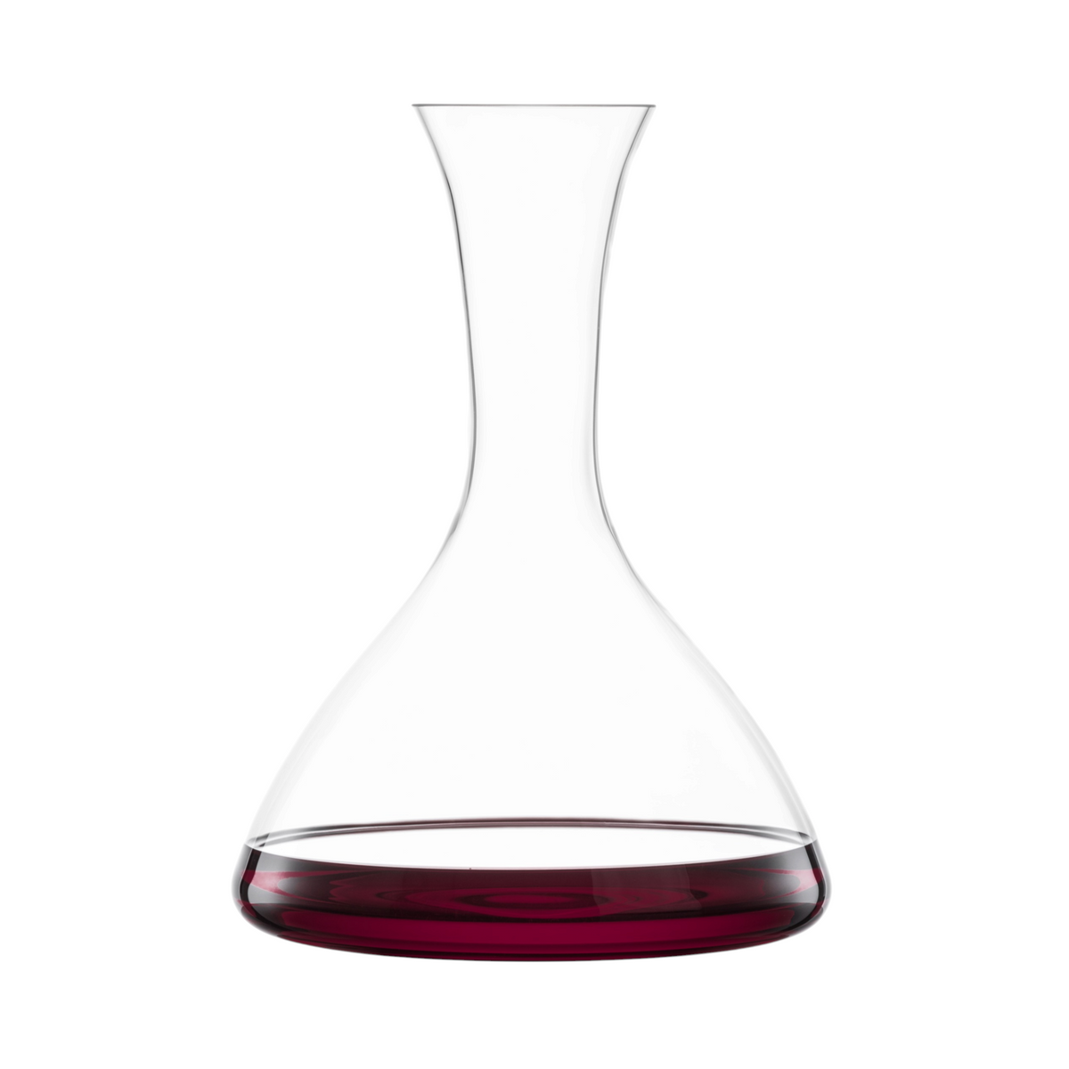 SC Hospitality Sensa 750ml crystal glass wine decanter with a slender neck and wide base containing red wine.