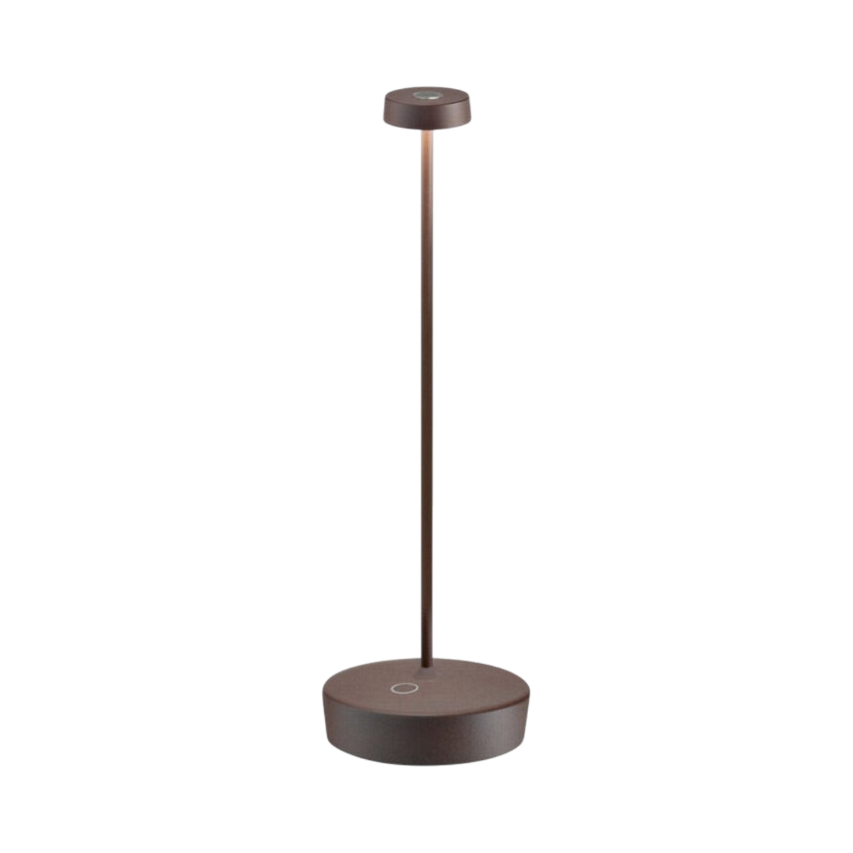 SC Hospitality Swap cordless table lamp in corten finish with a minimalist design and touch-dimmable light.