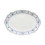 SC Hospitality Vila oval platter in white ceramic with blue floral border and scalloped edges