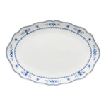 SC Hospitality Vila oval platter 40cm in white ceramic with a delicate blue floral border and scalloped edges.