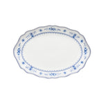 SC Hospitality Costa Nova Vila oval stoneware platter in white with blue floral motifs and scalloped edges.