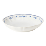 SC Hospitality Vila 34cm white stoneware serving bowl with delicate blue floral motifs and scalloped edges.