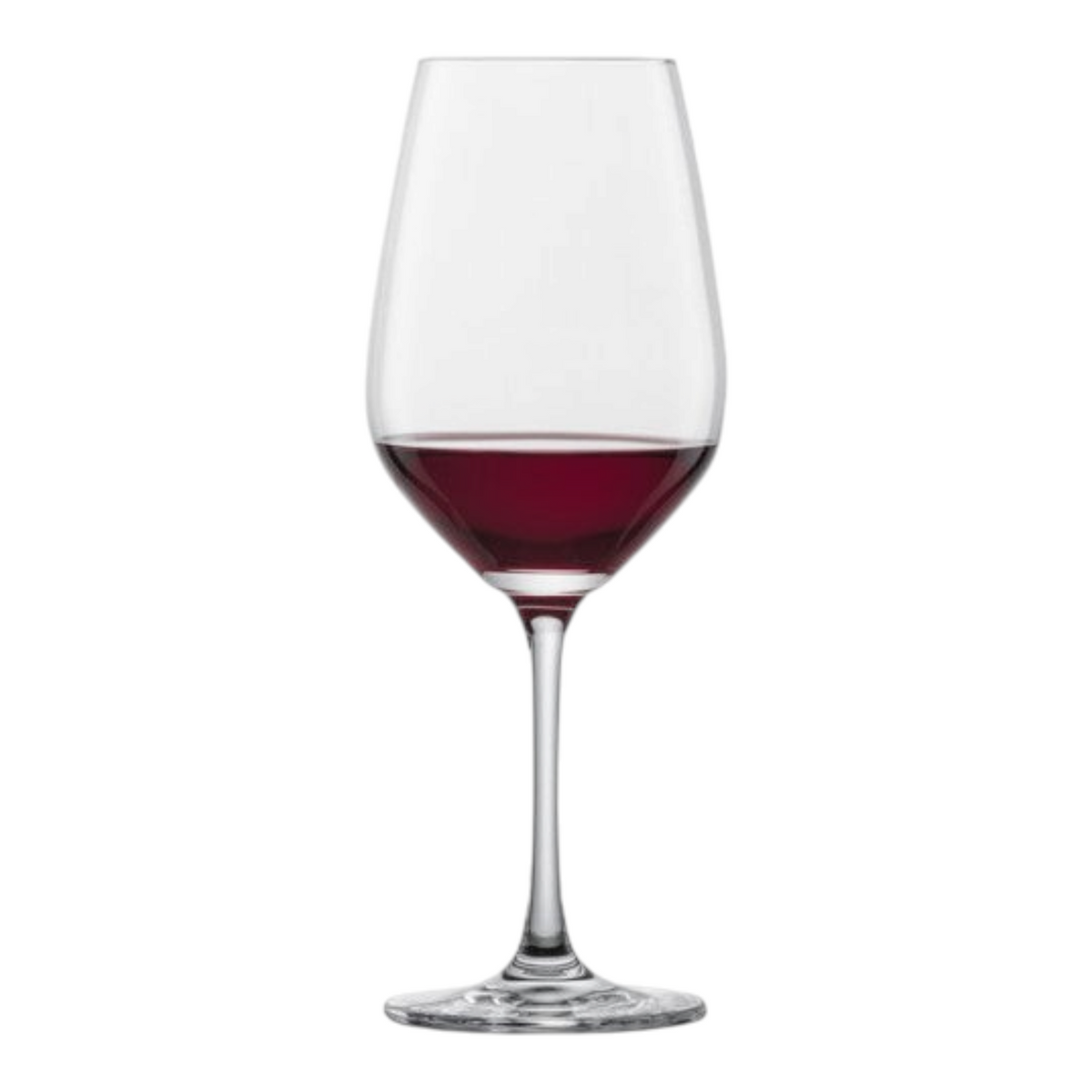SC Hospitality Vina burgundy wine glass made of durable Tritan crystal, filled with red wine.