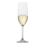 SC Hospitality Vina crystal champagne flute filled with sparkling wine, featuring a sleek, durable stemware design.