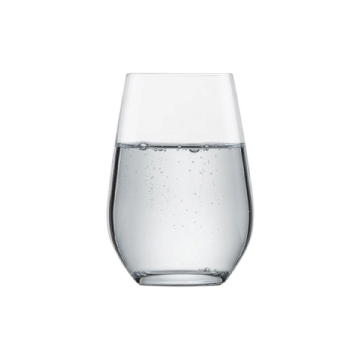SC Hospitality Vina stemless crystal wine glass filled with water, featuring a durable, clear, minimalist design.