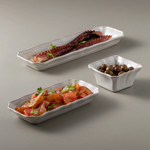 SC Hospitality white rectangular Alentejo ceramic serving trays displaying octopus and tomato salad