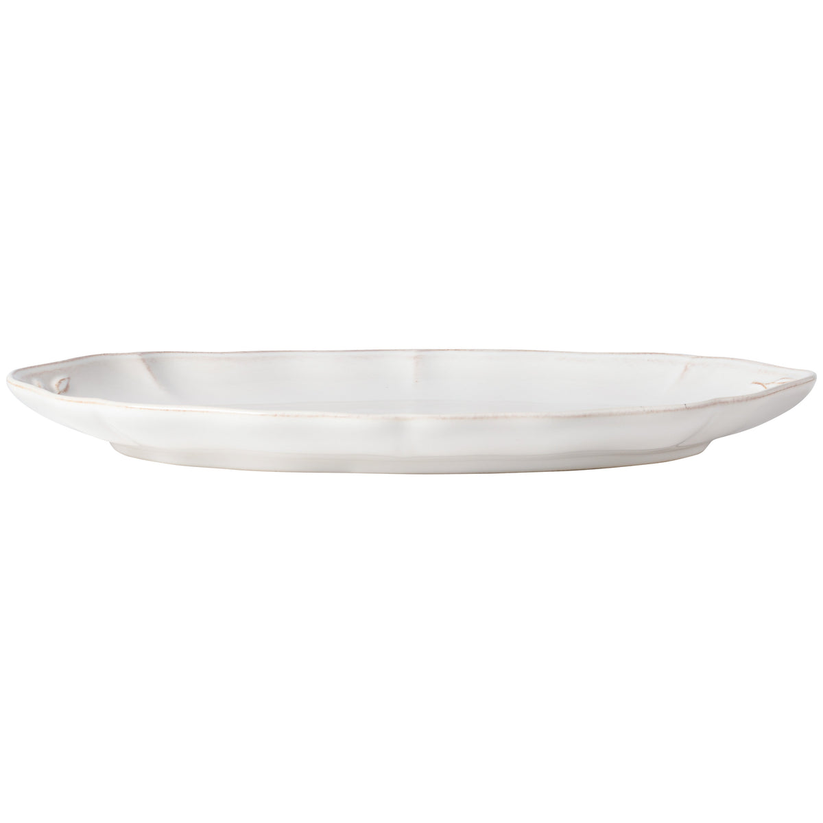SC Hospitality white stoneware oval platter with wavy edges and hand-painted rim detail