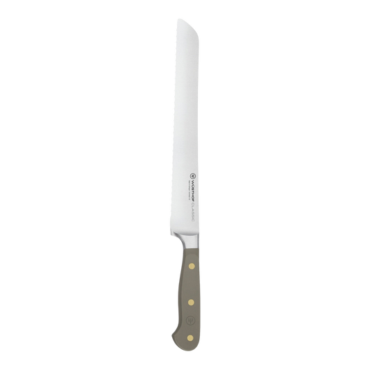 SC Hospitality Wüsthof 23cm double serrated bread knife with a velvet oyster synthetic handle and stainless steel blade