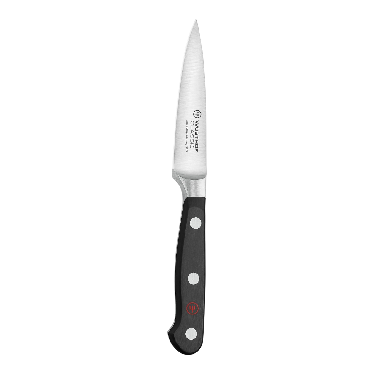 SC Hospitality WÜSTHOF Classic 9cm paring knife with high-carbon stainless steel blade and triple-riveted black handle.