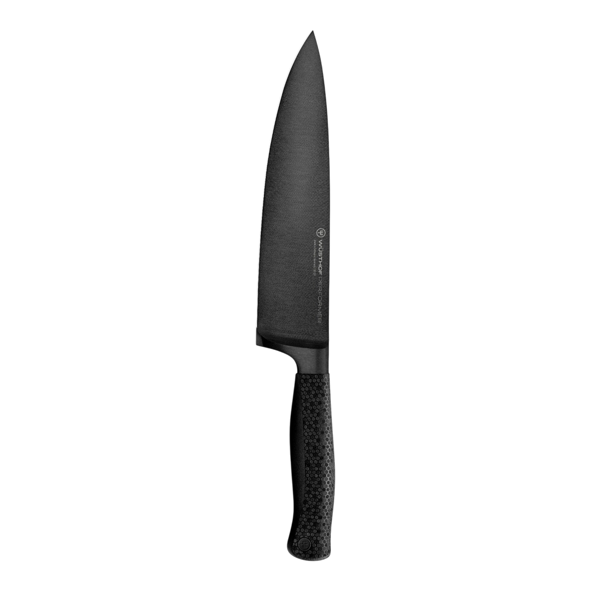 SC Hospitality WÜSTHOF Performer 20cm cooks knife with a matte-black DLC coated blade and textured hexagon grip handle