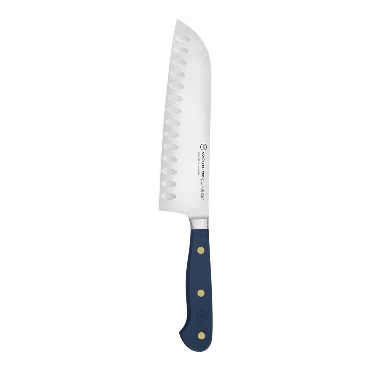 SC Hospitality Wüsthof 17cm Santoku knife with a stainless steel blade and ergonomic wild blueberry synthetic handle.