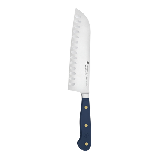 SC Hospitality Wüsthof 17cm Santoku knife with a stainless steel blade and ergonomic wild blueberry synthetic handle.