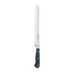 SC Hospitality Wüsthof 23cm double serrated bread knife with a blue synthetic handle and stainless steel blade.