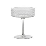 SC Hospitality Zafferano Mixology clear glass champagne goblet with geometric textured bowl on a slender stem
